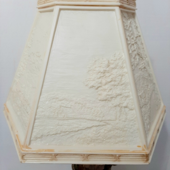 Vintage 6 Panel Relief Shade Boy/Girl/Dog at Waterpump Novelty Lamp. - Picture 10 of 11